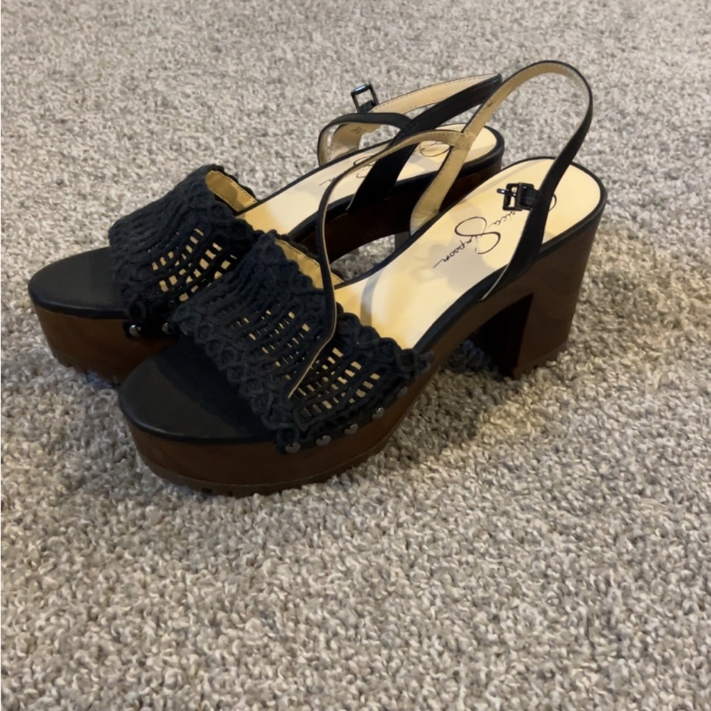 Jessica Simpson Black Crochet Platform Slingback Sandals